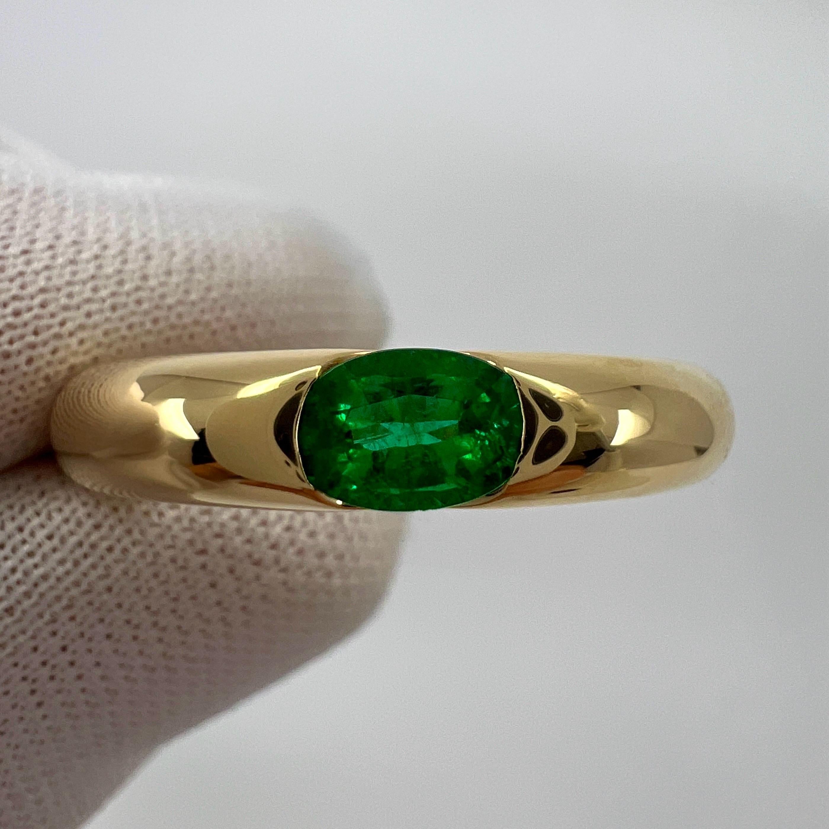 Vintage Cartier Smaragd Vivid Grün Ellipse 18k Gelbgold Solitär Ring 52 im Angebot 3