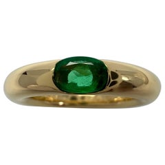 Retro Cartier Emerald Vivid Green Ellipse 18k Yellow Gold Solitaire Ring 52