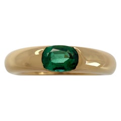 Vintage Cartier Emerald Vivid Green Ellipse 18k Yellow Gold Solitaire Ring 53