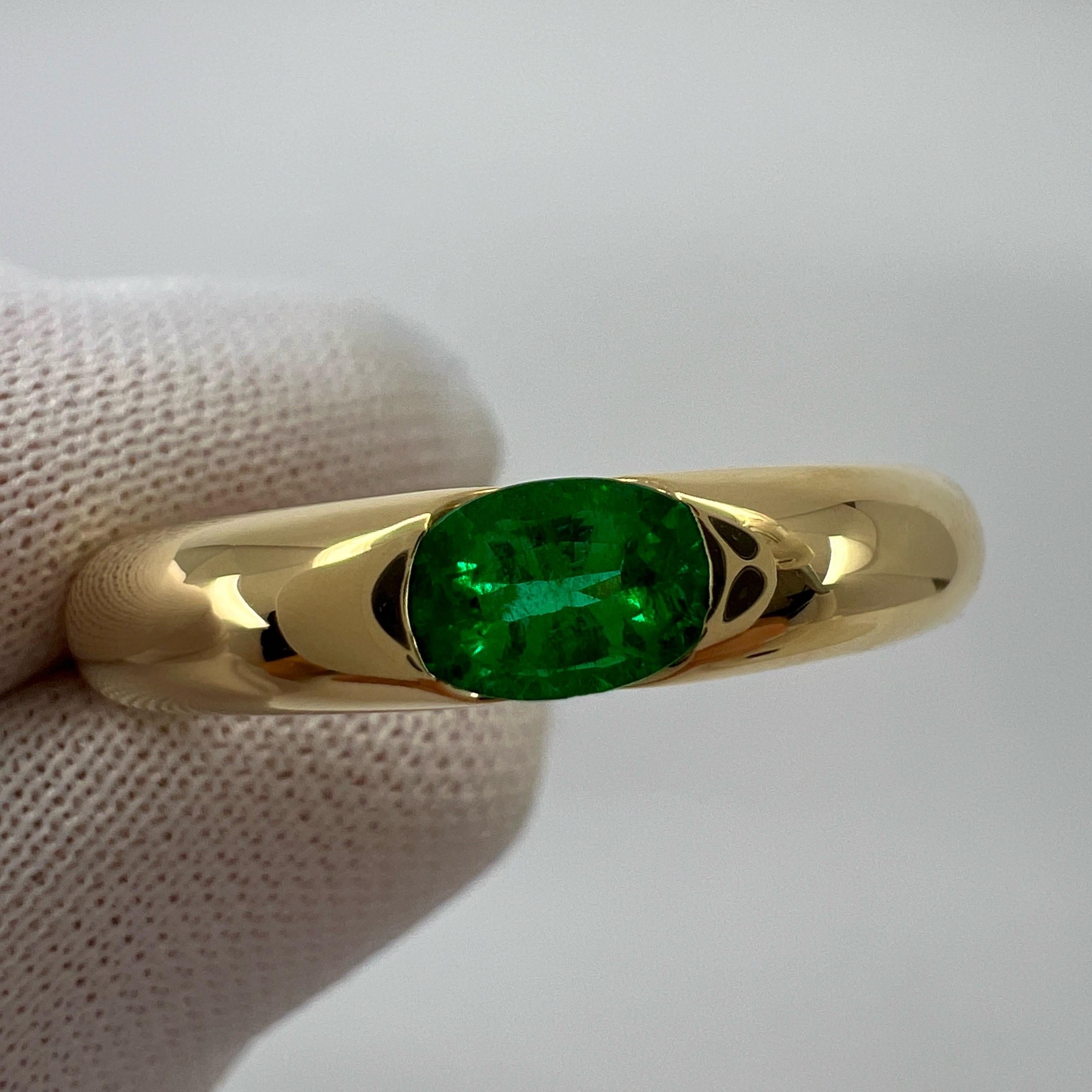 Vintage Cartier Smaragd Vivid Grün Ellipse 18k Gelbgold Solitär Ring 54 (Ovalschliff)