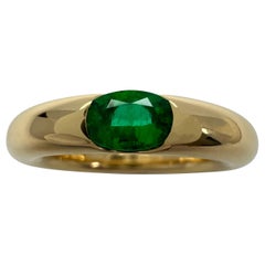 Vintage Cartier Smaragd Vivid Grün Ellipse 18k Gelbgold Solitär Ring 54