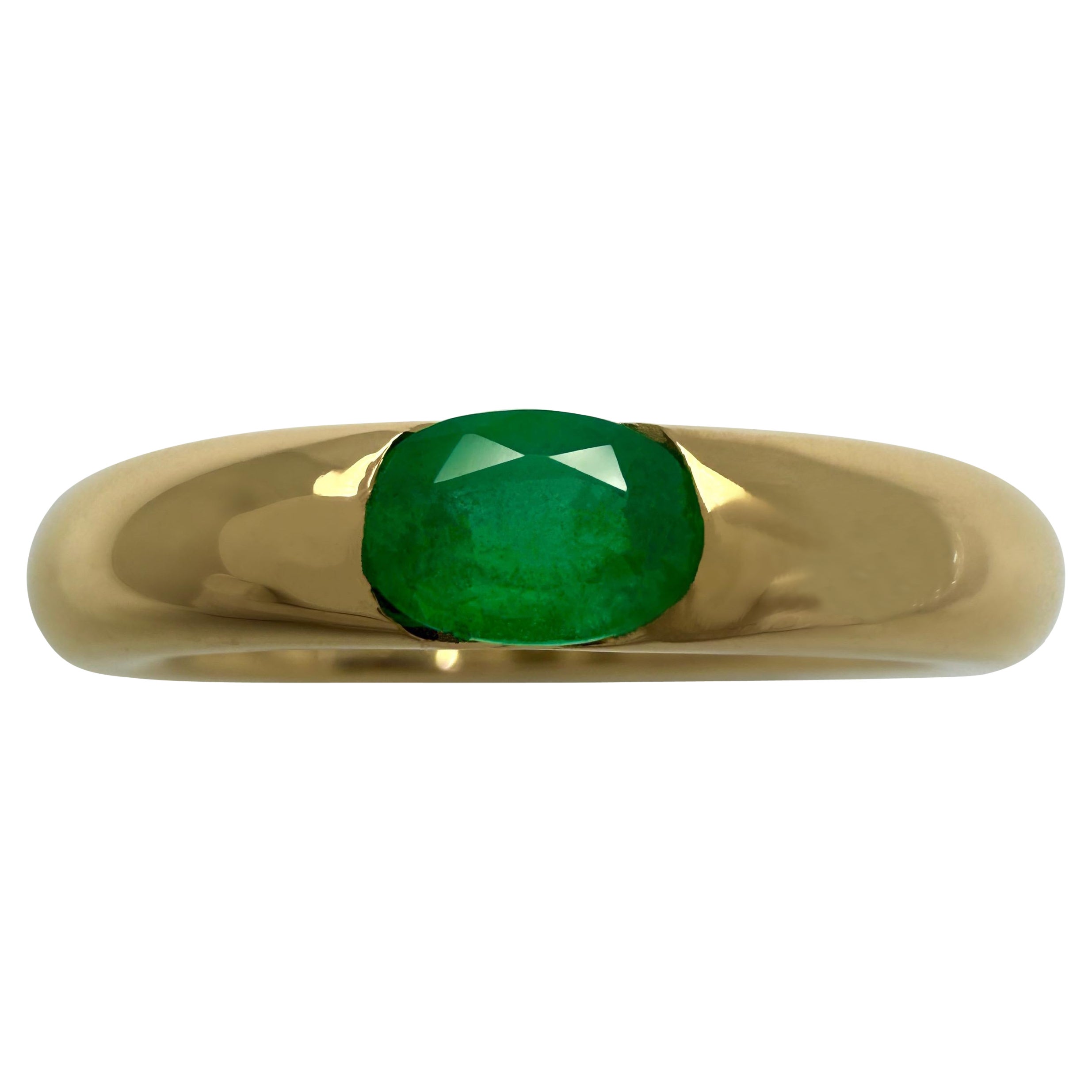 Vintage Cartier Emerald Vivid Green Ellipse 18k Yellow Gold Solitaire Ring 54