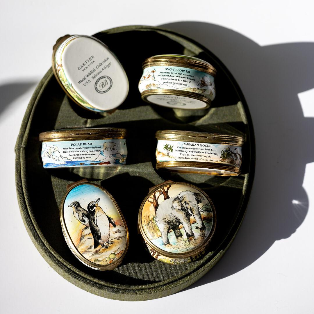 Vintage Cartier Enamel Boxes Limited Edition Bilston & Battersea World Wildlife For Sale 1