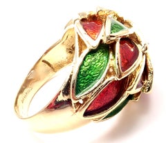 Vintage Cartier Enamel Leaf Dome Yellow Gold Ring