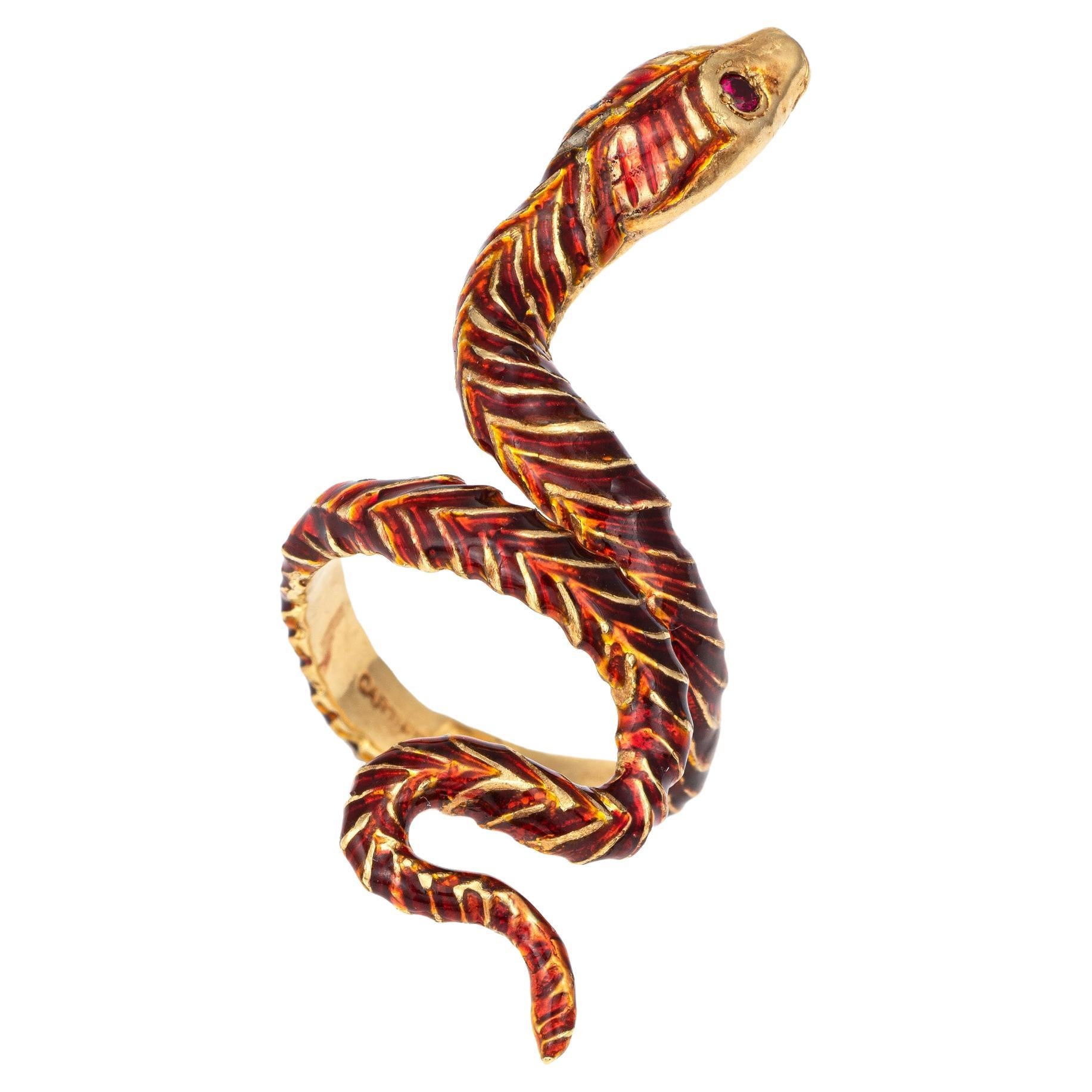 Cartier Bague serpent émaillée vintage en or jaune 18 carats, signée, taille 6  en vente