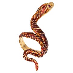 Cartier Bague serpent émaillée vintage en or jaune 18 carats, signée, taille 6 