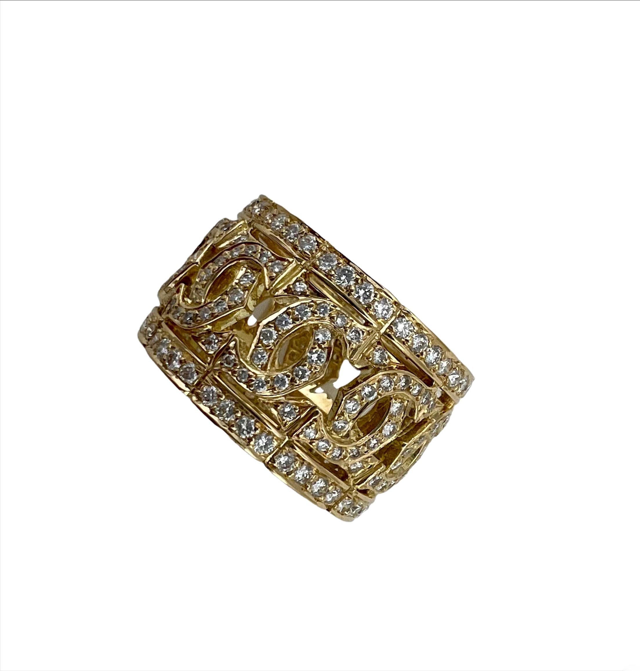 Vintage Cartier Entrelaces Diamond and 18K Gold Wide Band Ring In Excellent Condition In Beverly Hills, CA