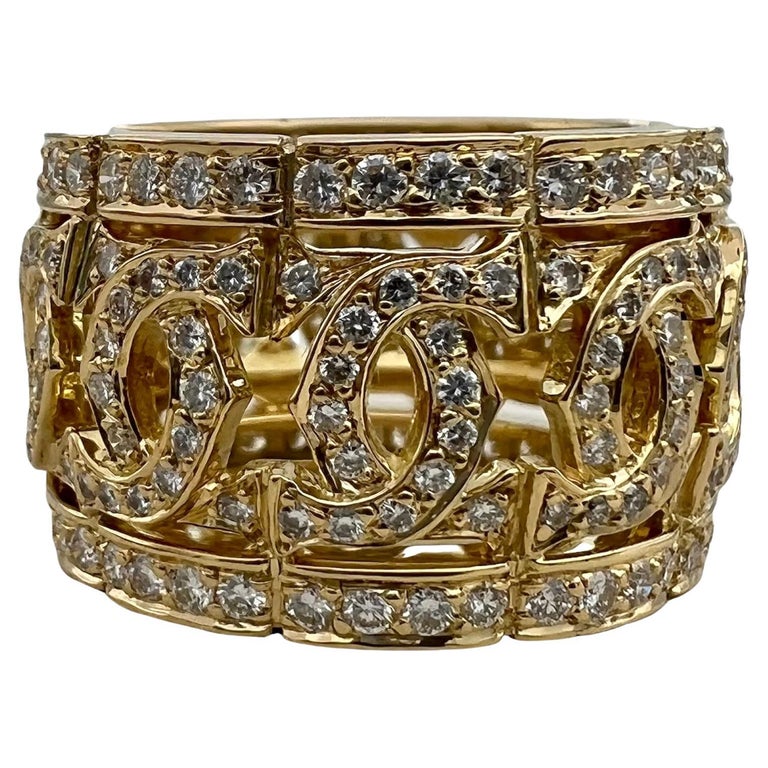 Vintage Cartier Entrelaces Diamond and 18K Gold Wide Band Ring at 1stDibs