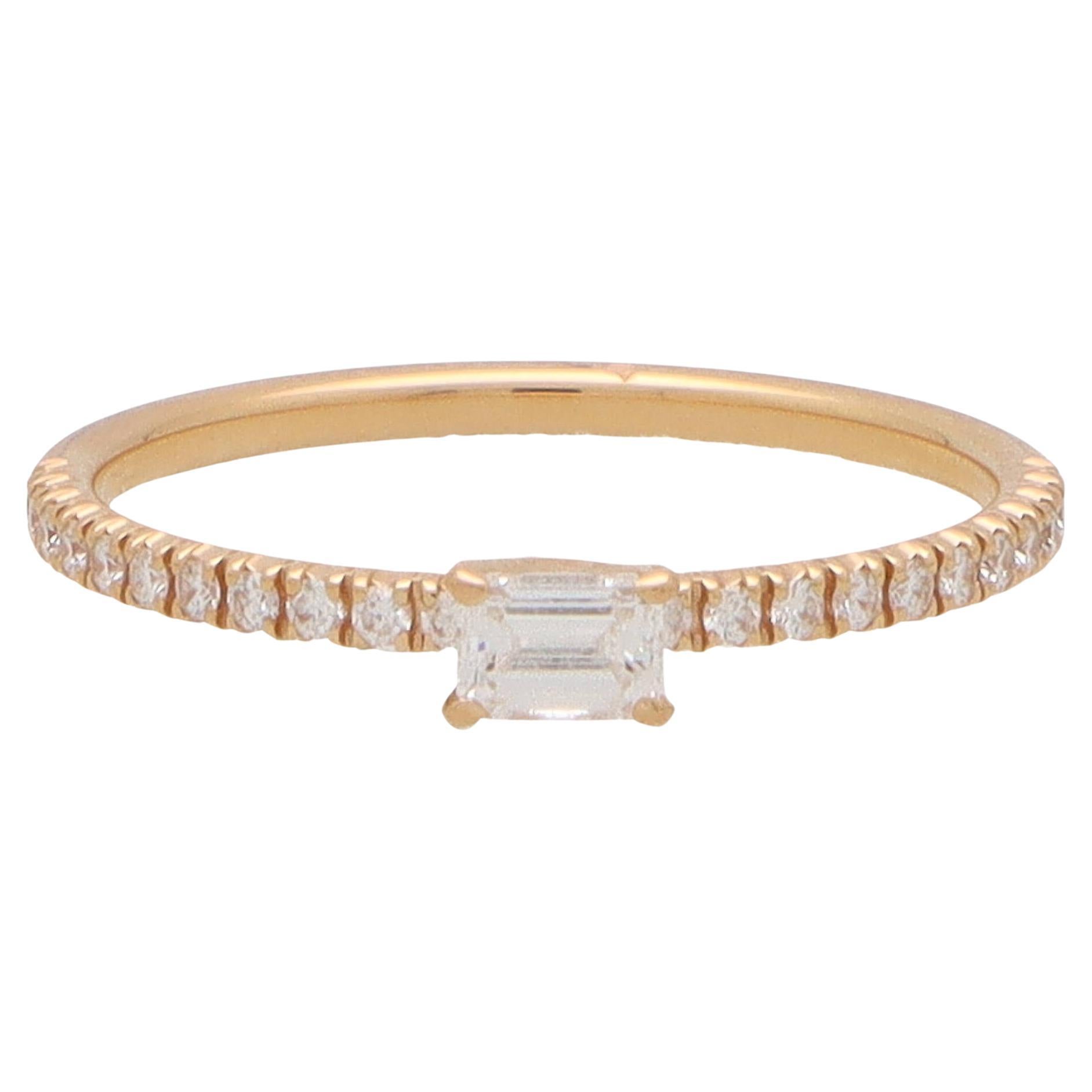 Vintage Cartier Solitär-Ring aus Roségold mit Etincelle-Diamant im Smaragdschliff im Angebot