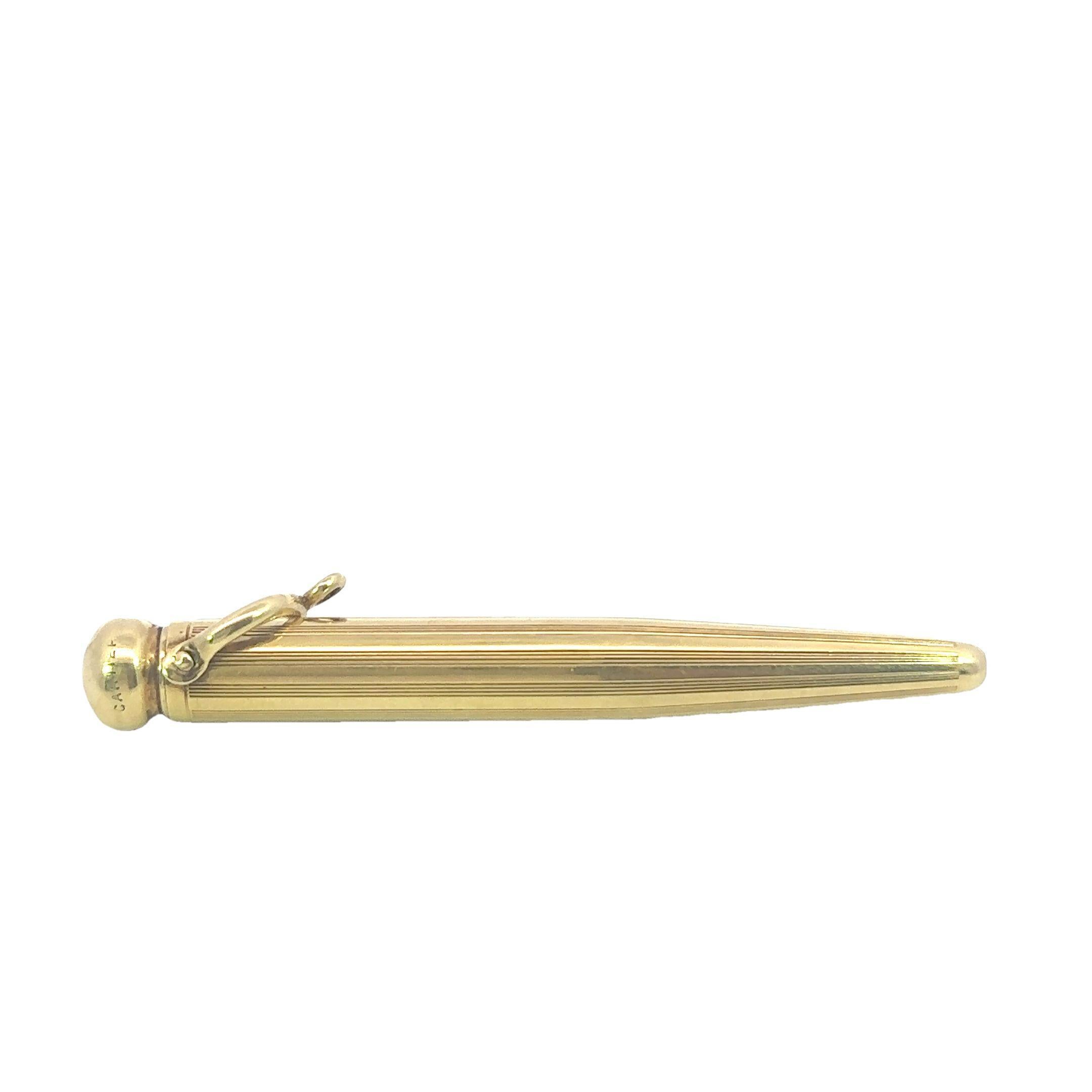 Vintage Cartier Pencil Pendant in 14K Yellow Gold Extendable and Working In Good Condition In Fairfield, CT