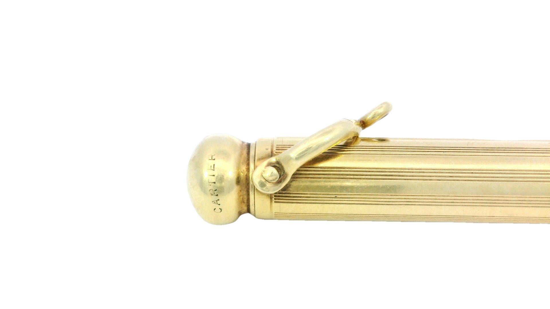 Vintage Cartier Pencil Pendant in 14K Yellow Gold Extendable and Working 2