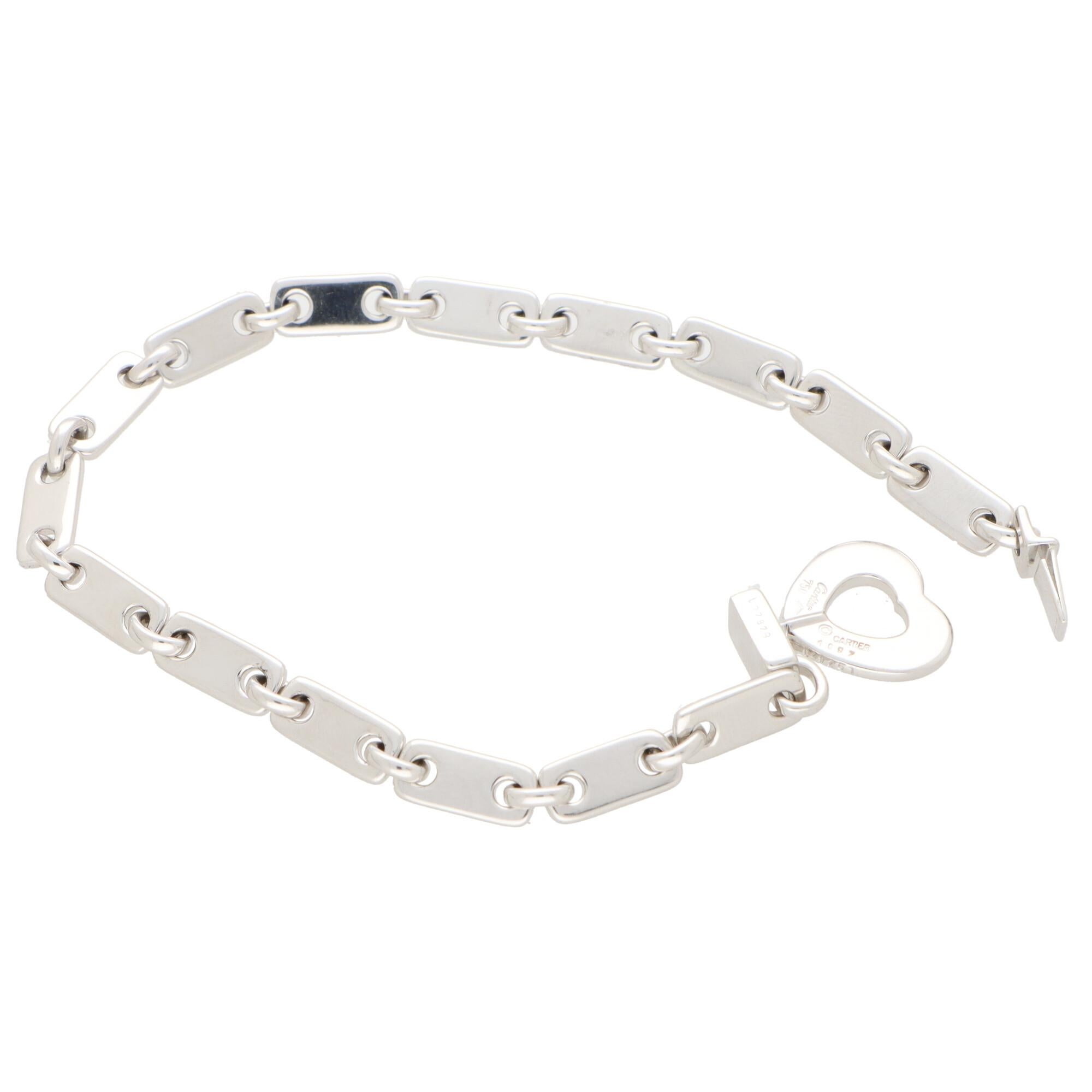 Retro Vintage Cartier Fidelity Lock and Key Chain Link Bracelet in 18k White Gold For Sale