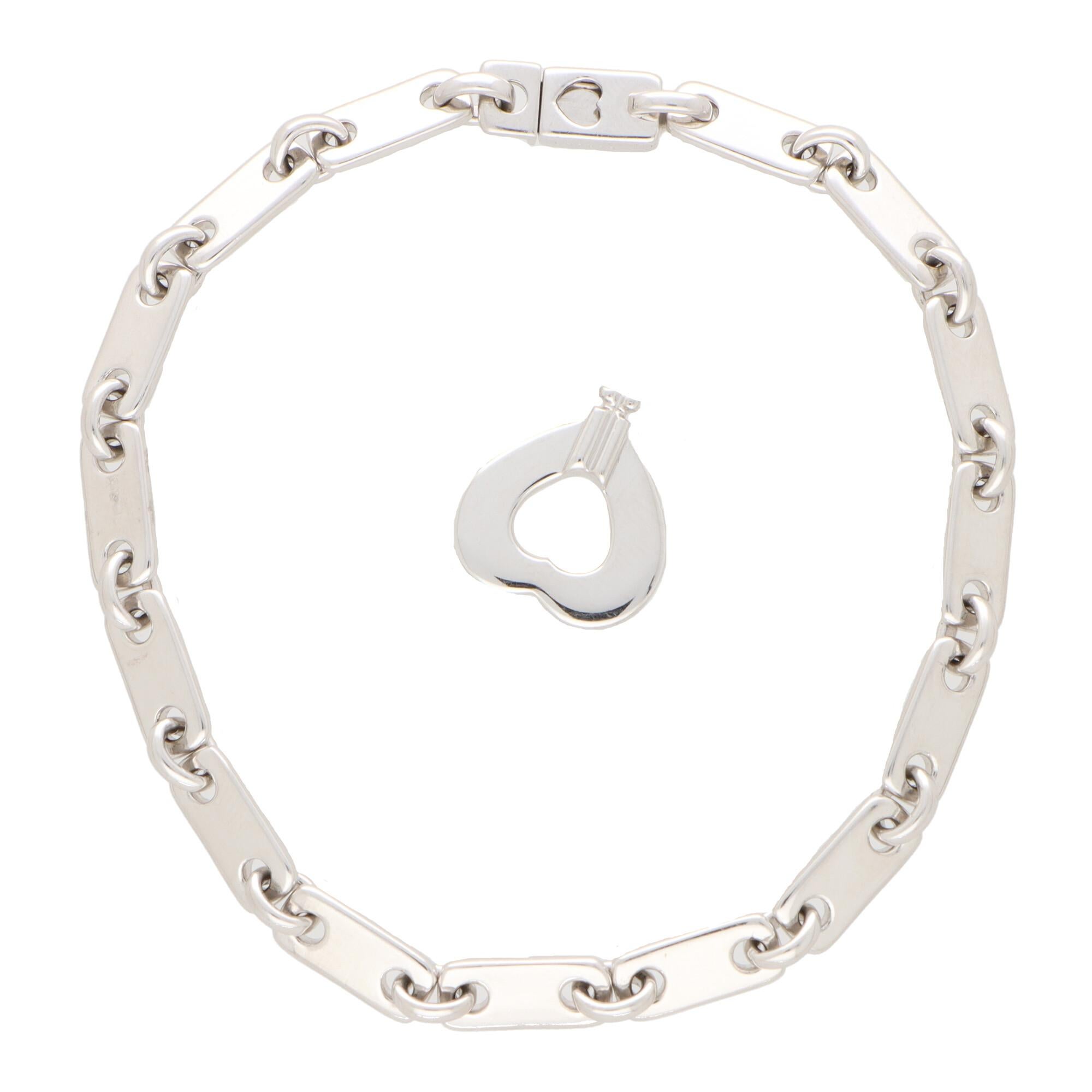 Vintage Cartier Fidelity Lock and Key Chain Link Bracelet in 18k White Gold For Sale