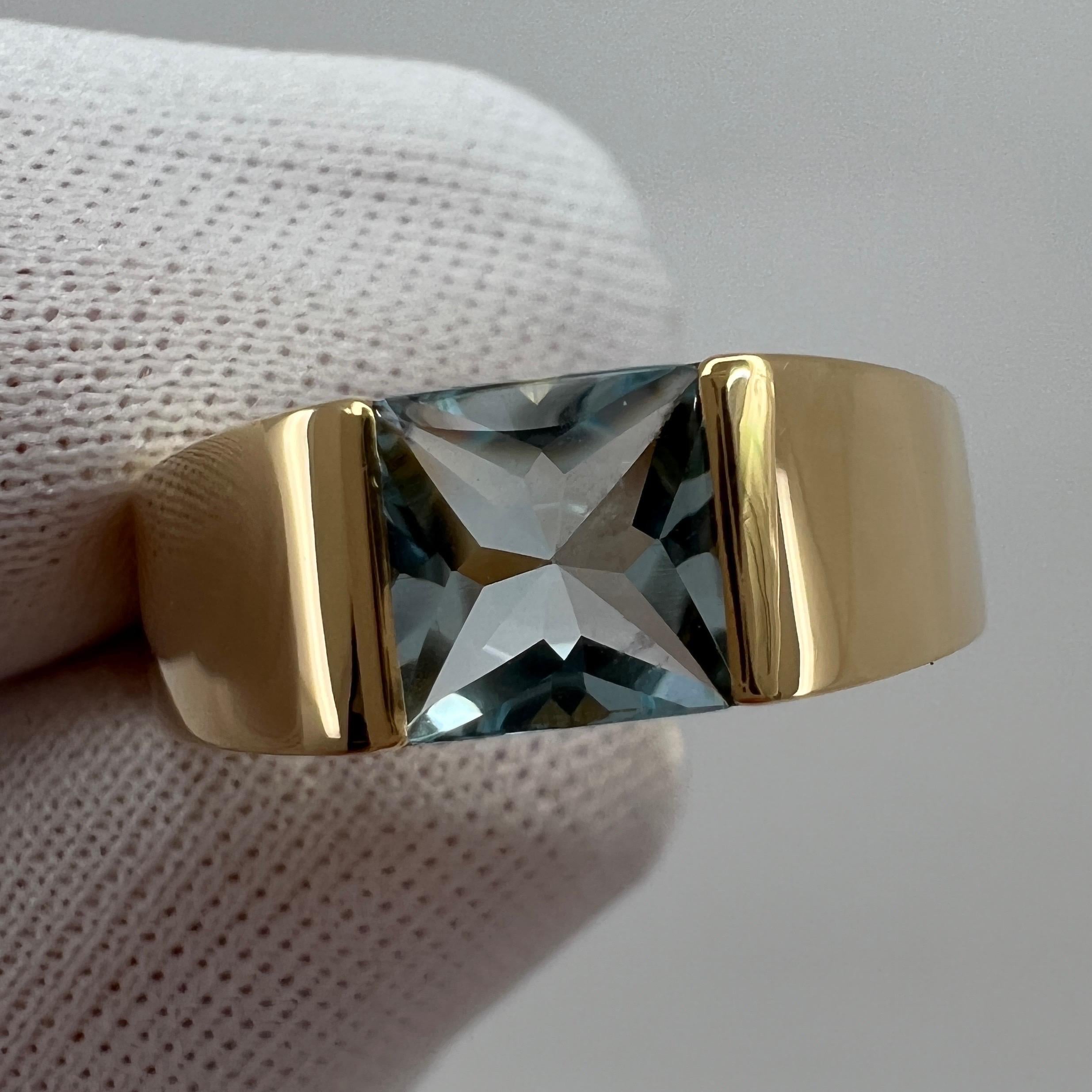Vintage Cartier Fine Aigue Marine Carré Coussin Or Jaune 18k Bague Tank 51 en vente 6