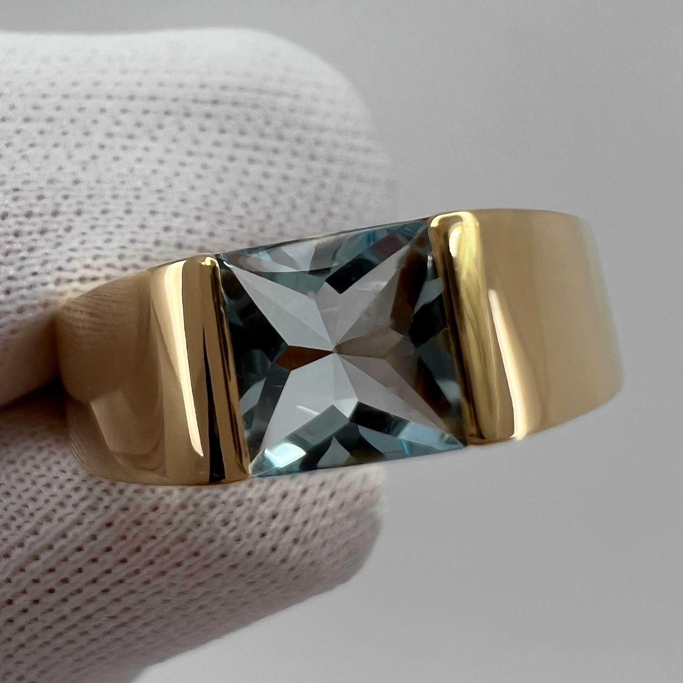 Vintage Cartier Fine Aigue Marine Carré Coussin Or Jaune 18k Bague Tank 51 Unisexe en vente