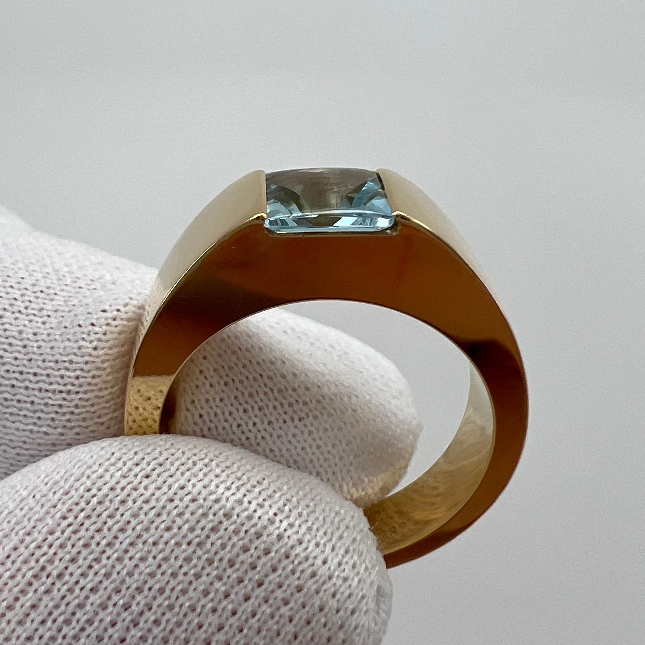 Vintage Cartier Fine Aigue Marine Carré Coussin Or Jaune 18k Bague Tank 51 en vente 2