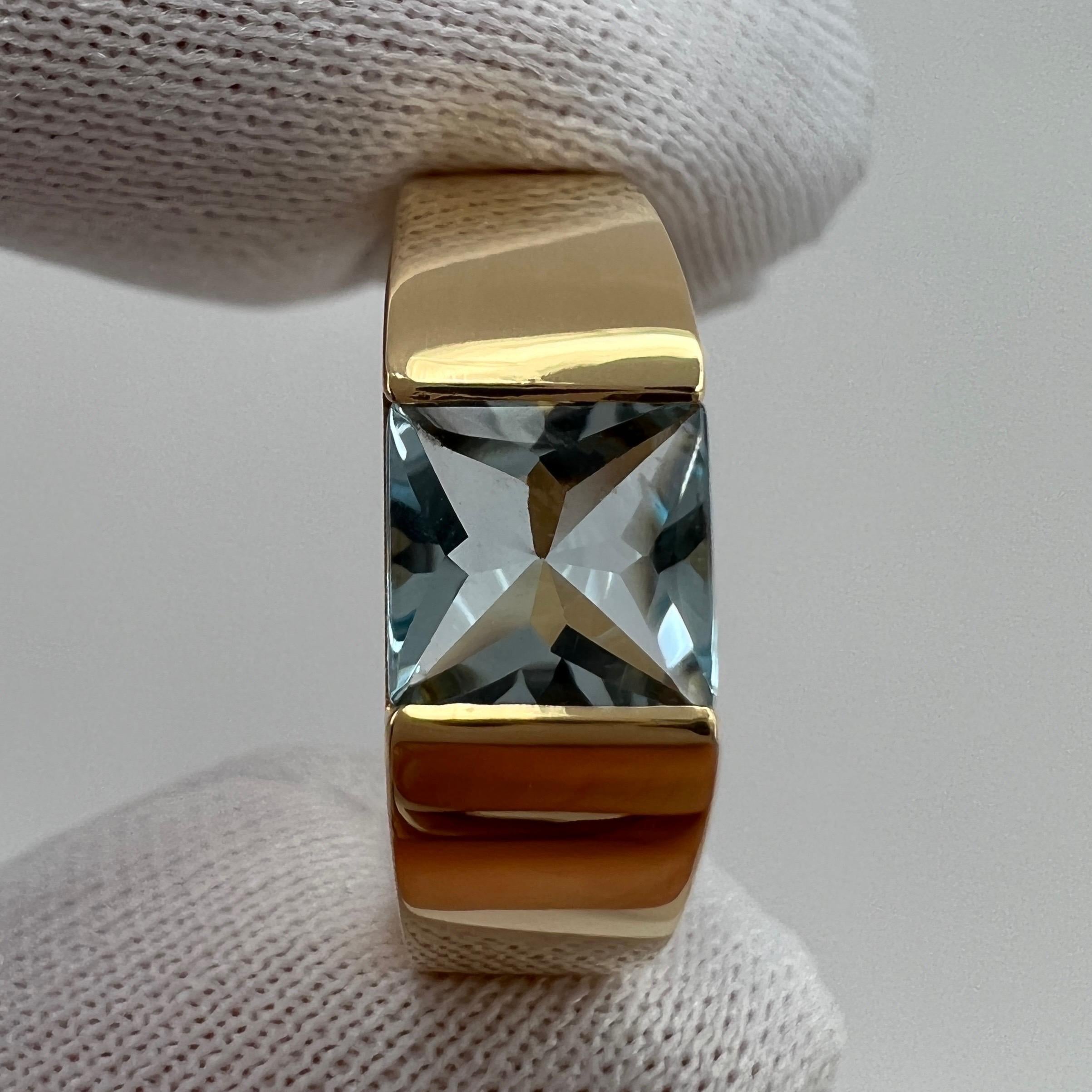 Vintage Cartier Fine Aigue Marine Carré Coussin Or Jaune 18k Bague Tank 51 en vente 4