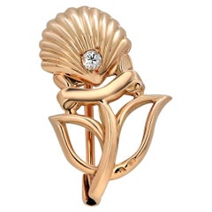 Vintage Cartier Flower Brooch Eighteen Karat Yellow Gold with Diamond