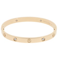 Vintage Cartier Four Diamond LOVE Bracelet in Yellow Gold, Size 18