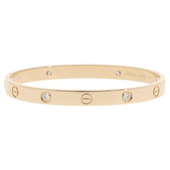 Vintage Cartier Four Diamond LOVE Bracelet in Yellow Gold, Size 18