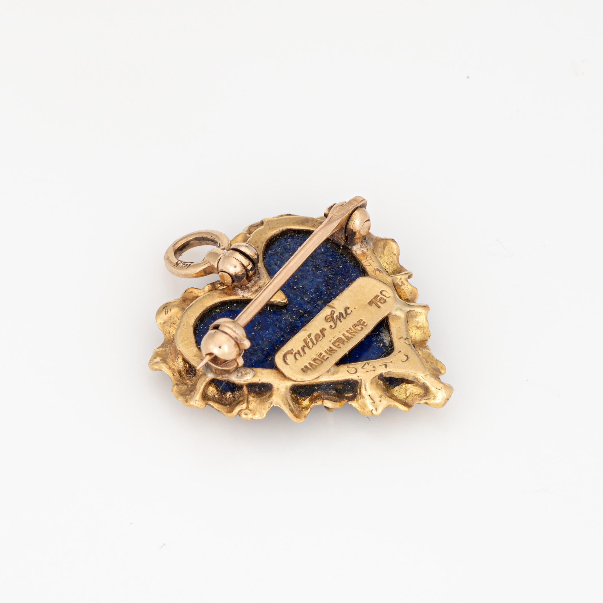 Taille cœur Vintage Cartier France Pendentif Coeur Lapis Lazuli Or Jaune 18k Broche Signée
