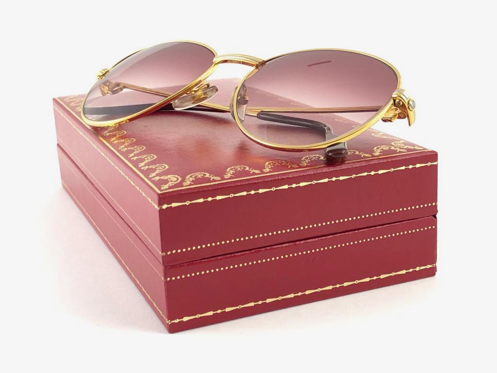 Or Lunettes de soleil Vintage Cartier France Louis Heavy Gold Plated Diamonds 55mm en vente