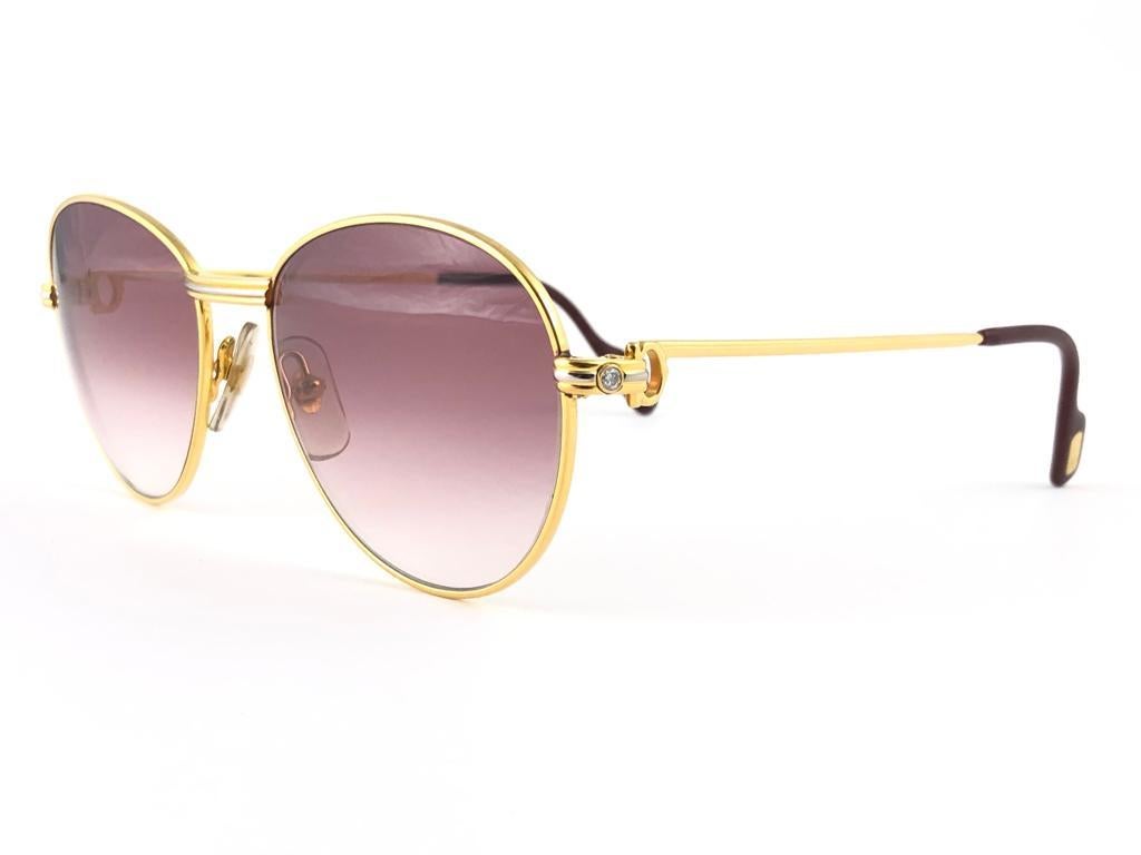 Lunettes de soleil Vintage Cartier France Louis Heavy Gold Plated Diamonds 55mm Neuf - En vente à Baleares, Baleares