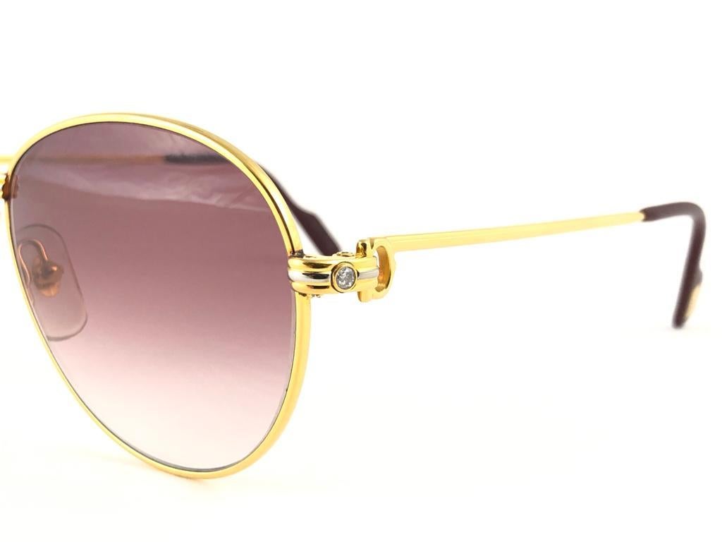 Lunettes de soleil Vintage Cartier France Louis Heavy Gold Plated Diamonds 55mm Unisexe en vente