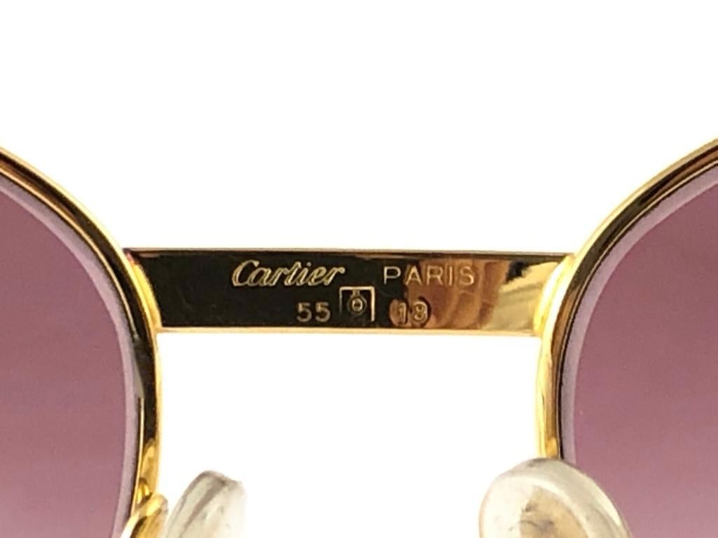 Women's or Men's Vintage Cartier France Louis Vintage Heavy Gold Plated Diamonds 55mm Sunglasses 