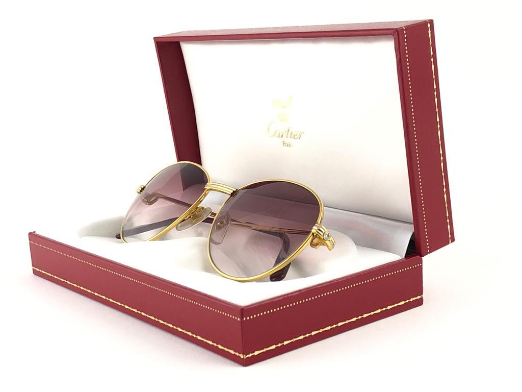 Lunettes de soleil Vintage Cartier France Louis Heavy Gold Plated Diamonds 55mm en vente 3