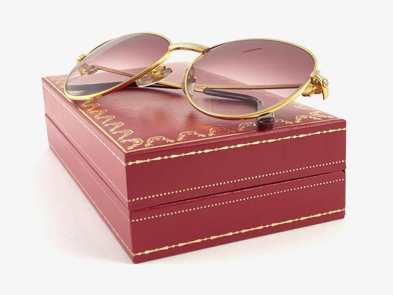 Vintage Cartier France Louis Vintage Heavy Gold Plated Diamonds 55mm  Sunglasses For Sale at 1stDibs