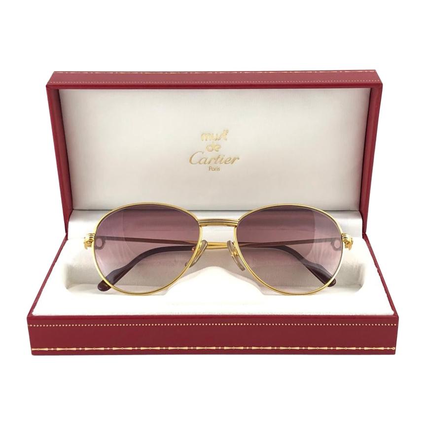 Vintage Cartier France Louis Vintage Heavy Gold Plated Diamonds 55mm Sunglasses 