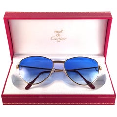 Vintage Cartier France Louis Vintage Heavy Gold Plated Diamonds 55mm Sunglasses
