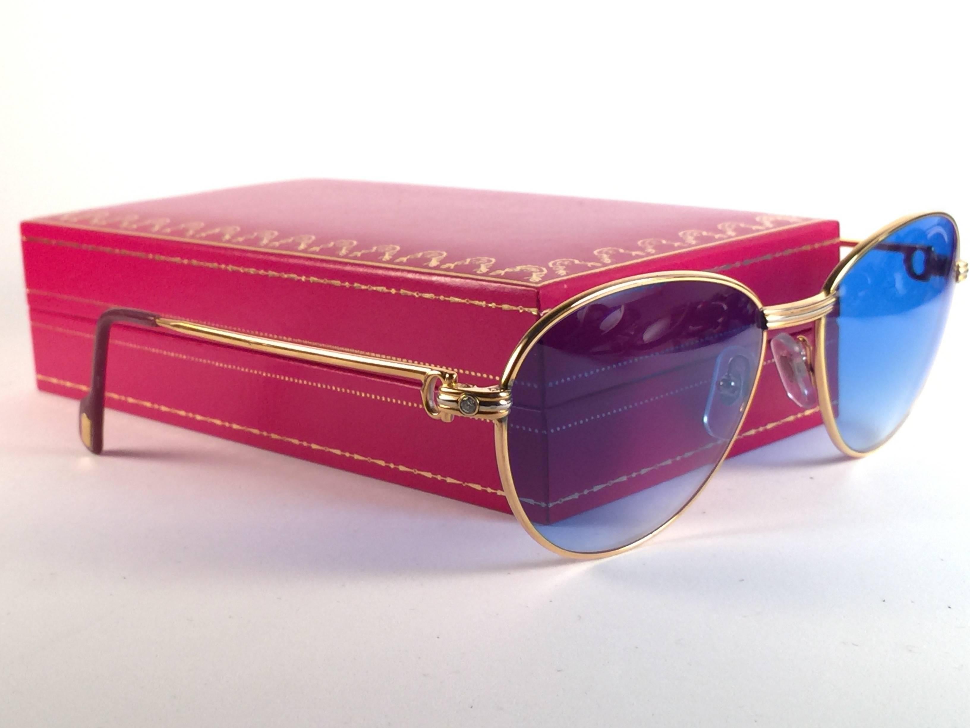 Gray Vintage Cartier France Louis Vintage Heavy Gold Plated Diamonds 57mm Sunglasses 