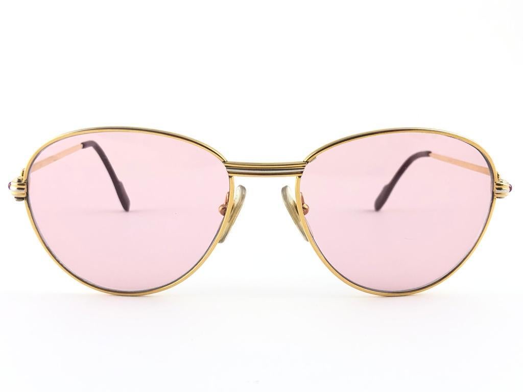 Vintage Cartier France Louis Vintage Heavy Gold Plated Rubies 55mm Sunglasses  In New Condition In Baleares, Baleares