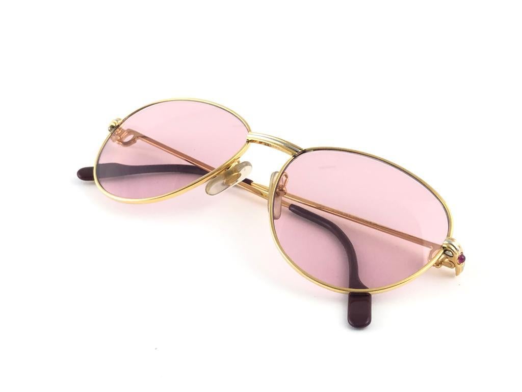 Vintage Cartier France Louis Vintage Heavy Gold Plated Rubies 55mm Sunglasses  5