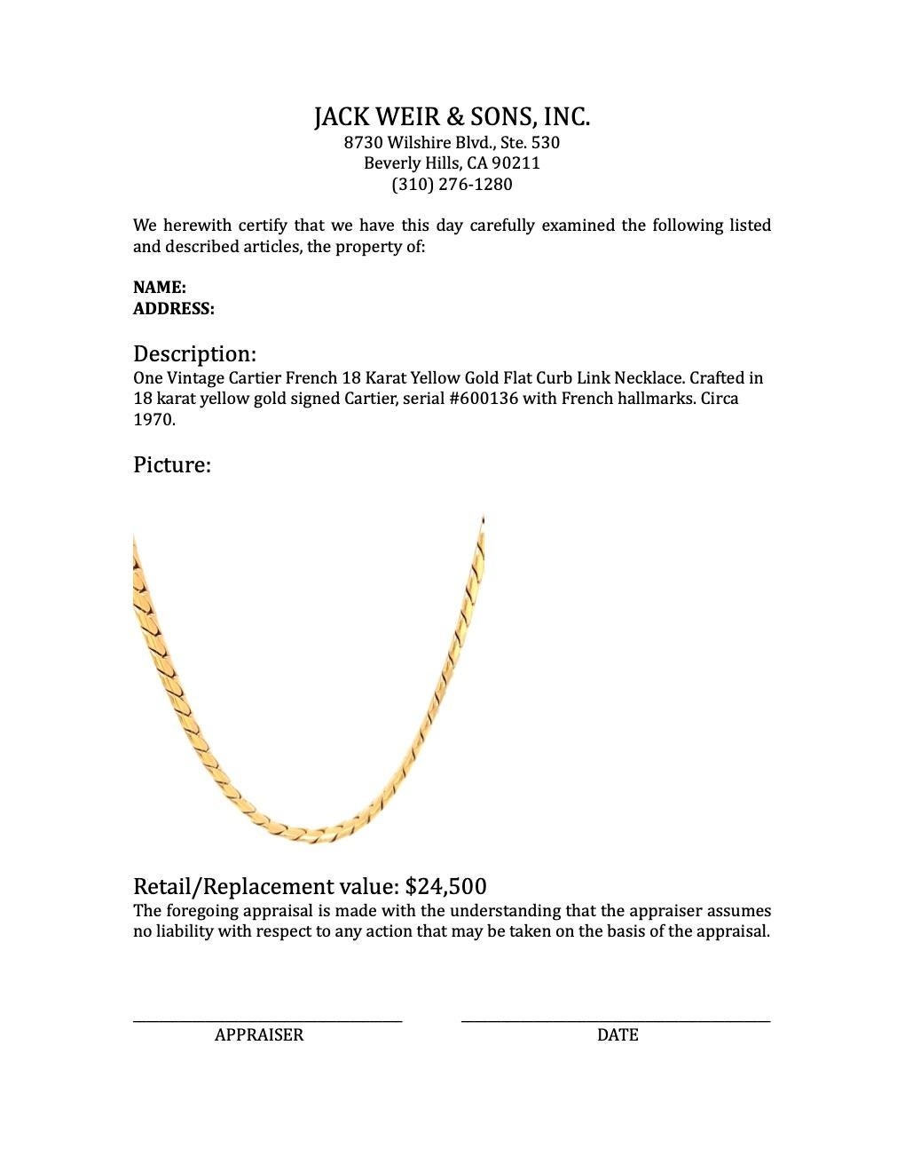Cartier Französische Flache geschwungene Gliederhalskette aus 18 Karat Gelbgold 3