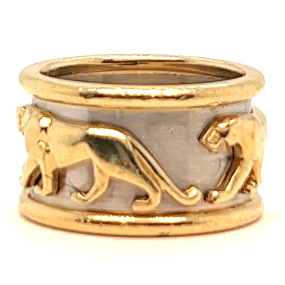 Vintage Cartier French 18 Karat Yellow White Gold Walking Panthère Band Ring In Excellent Condition In Beverly Hills, CA