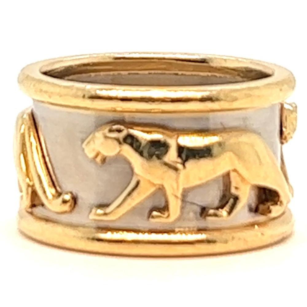 Women's or Men's Vintage Cartier French 18 Karat Yellow White Gold Walking Panthère Band Ring