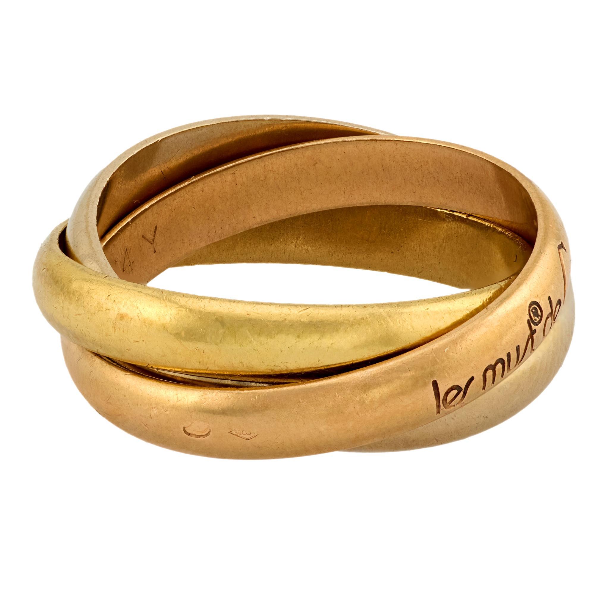 Anillo de la Trinidad vintage Cartier francés de oro de 18 quilates Contemporáneo en venta