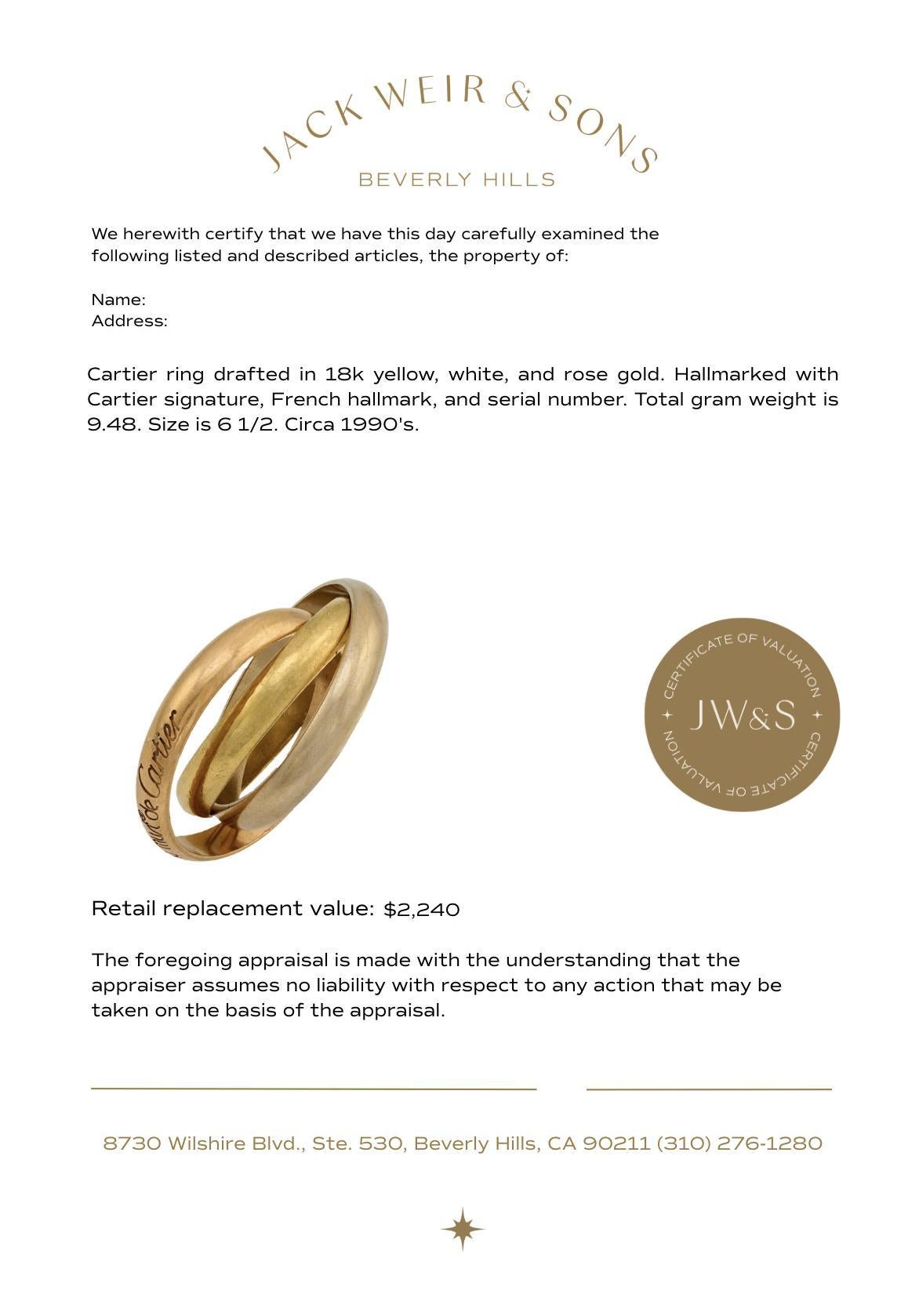 Anillo de la Trinidad vintage Cartier francés de oro de 18 quilates en venta 1