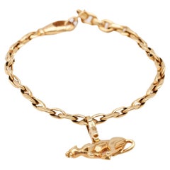 Vintage Cartier French 18k Yellow Gold Panther Charm Bracelet