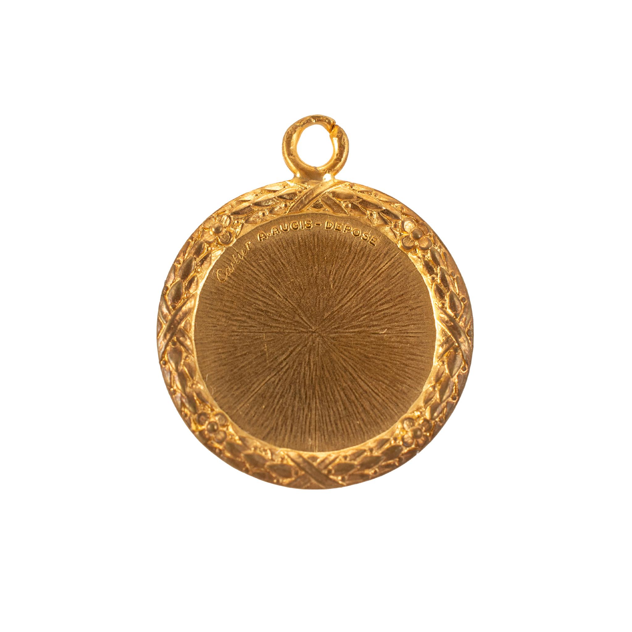 Vintage Cartier Französisch Augis Love Medal 18K Gold Diamond Ruby Charme Anhänger für Damen oder Herren