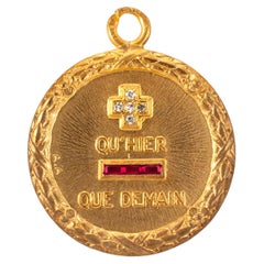 Vintage Cartier French Augis Love Medal 18K Gold Diamond Ruby Charm Pendant