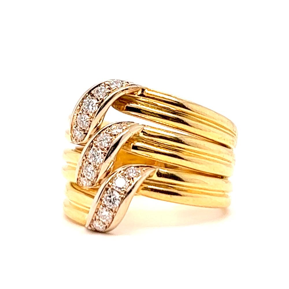 Round Cut Vintage Cartier French Diamond 18 Karat Yellow Gold Triple Wrap Ring