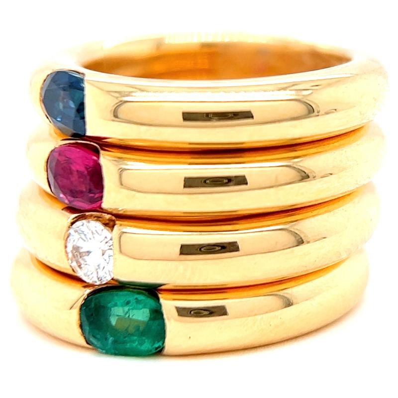 Women's or Men's Vintage Cartier French Gemstone Diamond 18 Karat Yellow Gold Ellipse Band Set