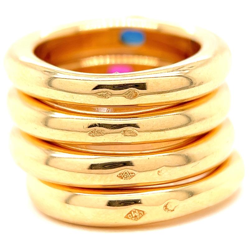 Vintage Cartier French Gemstone Diamond 18 Karat Yellow Gold Ellipse Band Set 1