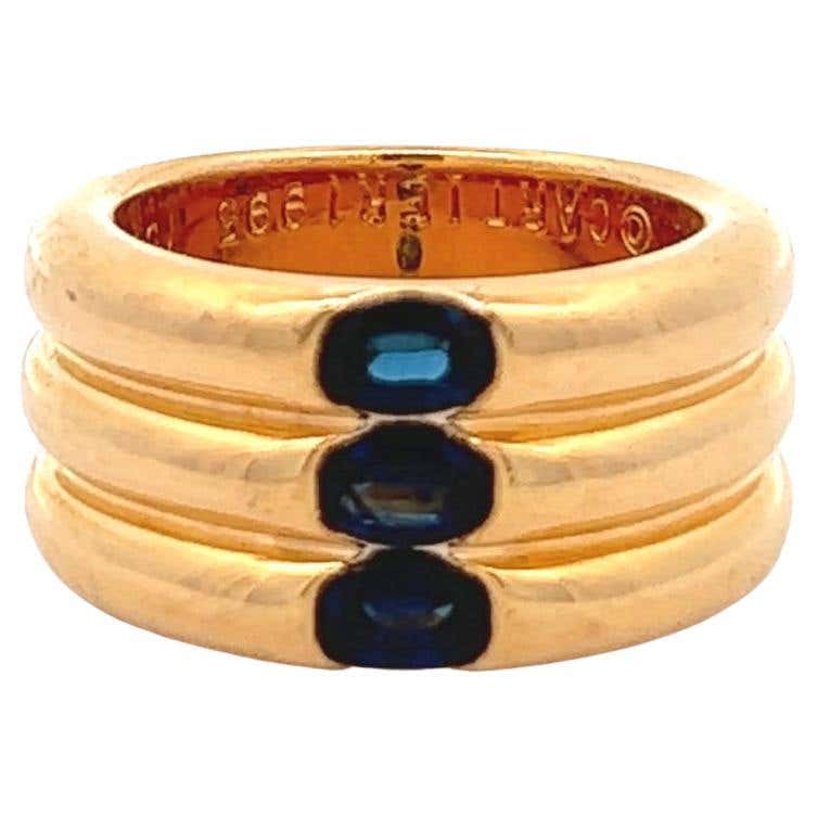 Vintage Cartier French Sapphire 18k Yellow Gold Triple Stack Ellipse ...