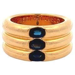 Retro Cartier French Sapphire 18k Yellow Gold Triple Stack Ellipse Ring