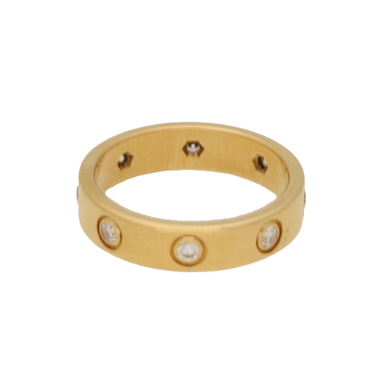 Women's or Men's Vintage Cartier Full Diamond Mini Love Ring Set in 18k Yellow Gold For Sale